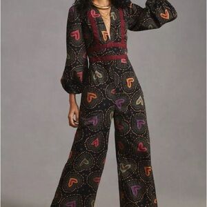 FARM Rio Black Multicolor Heart Jumpsuit Boho Size SMALL **FLAWED